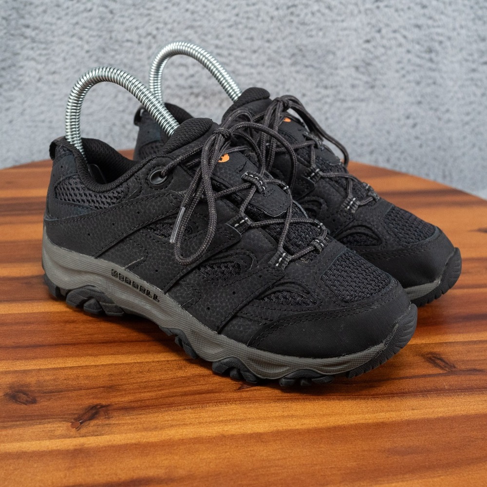 Merrell Moab 3 Shoes Youth Boys 2.5W Black Gray Leather Low Hiking Trail Sneaker
